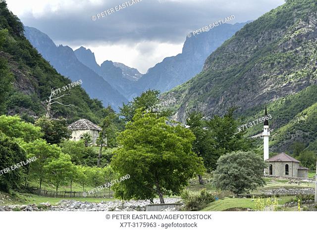 A village mosque at Dragobi in the Valbona River Valley, part of the Valbona National Park, in North eastern Albania,