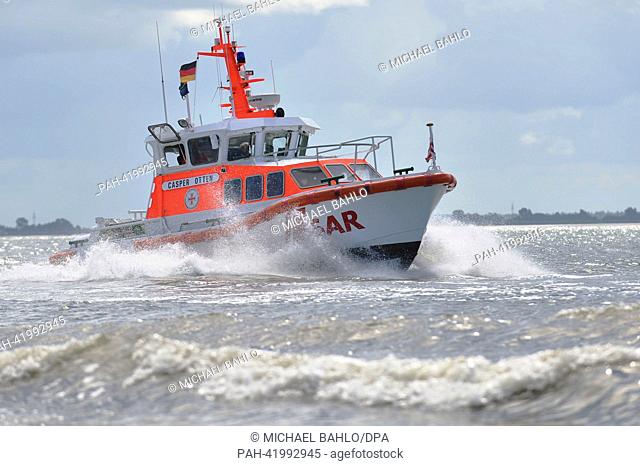 View of the rescue boat Casper Otten of the German Maritime Search and Rescue Service off the island of Langeoog, Germany, 14 August 2013