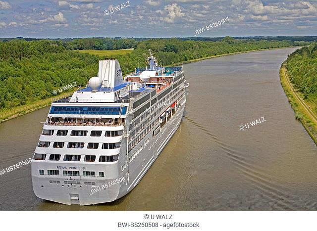 cruise liner MV Royal Princess goes on the Kiel Canal, Germany, Schleswig-Holstein