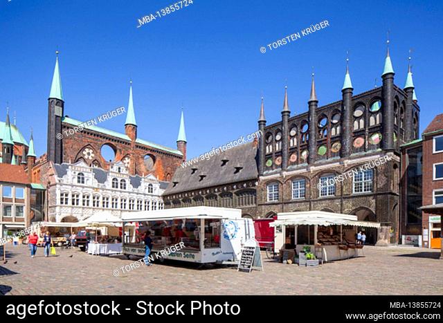 Town hall, market square, Lübeck, Schleswig-Holstein, Germany, Europe
