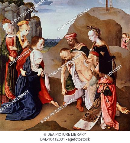 Lamentation over the Dead Christ, 1486-1487, by The Master of the Virgo inter Virgines (Virgin among the virgins) (active 1483-1498), board, 55x56 cm