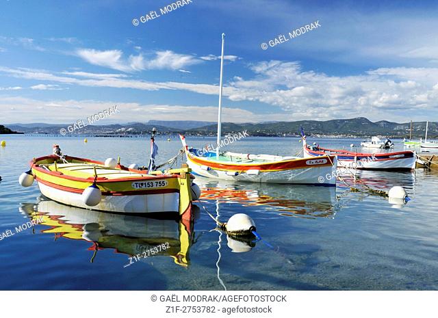 Small wooden boats in the south of France beside Toulon