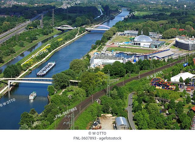 View on Oberhausen with Neue Mitte and Rhein-Herne-Kanal, Ruhr, Germany