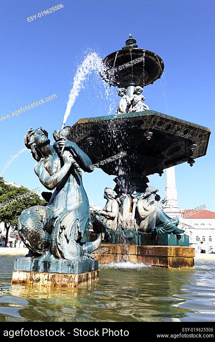 fountain on rossio square in Lisbon