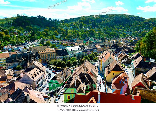 Aerial view of Singhisoara. Sighisoara is the famous tourist destination in Romania