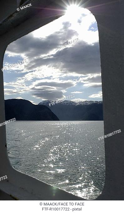 Sognefjord, Norway, view of sea through ferry boat window