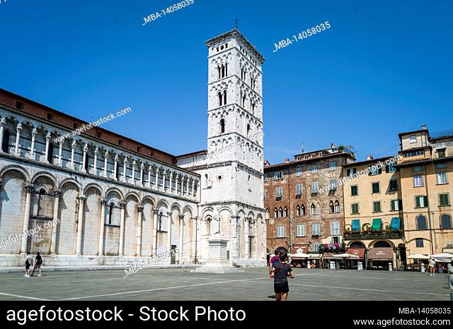 chiesa di san michele in foro st michael. roman catholic church basilica on piazza san michele square in historical centre of old medieval town lucca on a...
