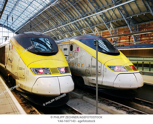 Eurostar trains in St  Pancras Station, London