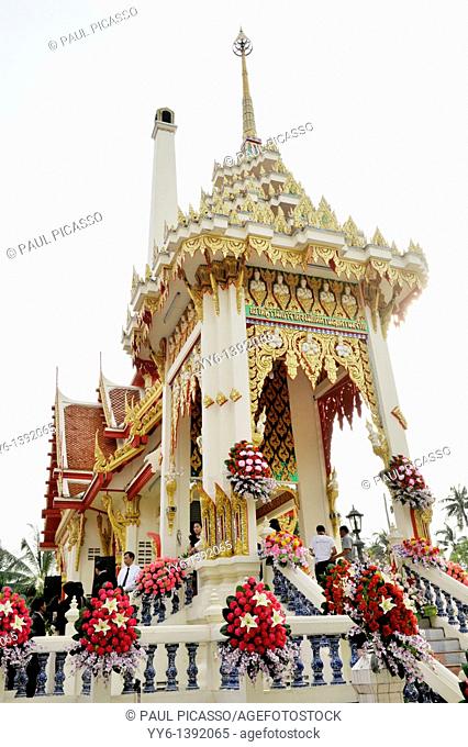 cremation chapel during funeral, wat bangnamphueng or Wat Bang Nam Phueng Nok , Phrapradeang district, Samutprakarn province, thailand