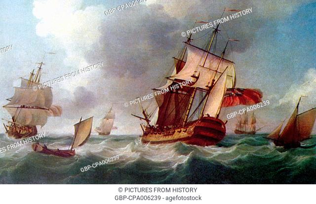 India/ Britain: A fleet of the British East India Company off the Coromandel Coast in India in the 17th century