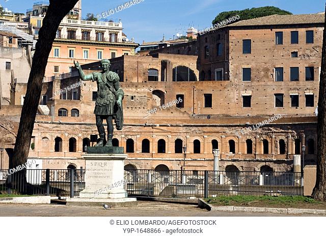 Statue of Emperor Trajan in front of Trajan's Market, Rome, Latium, Italy