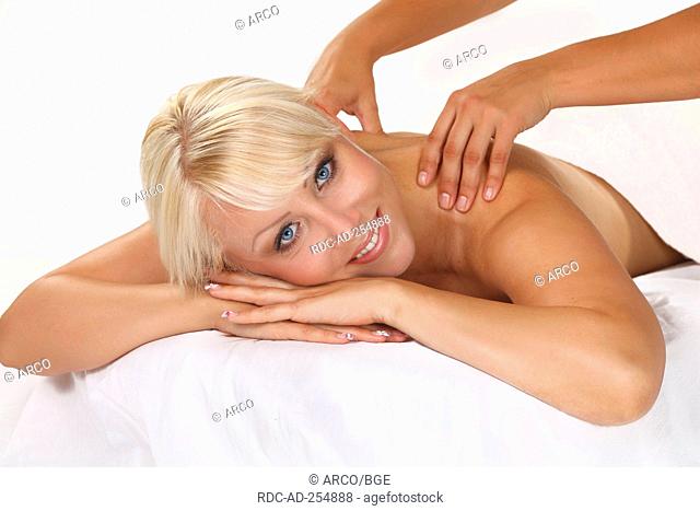 Woman getting back massage back rub