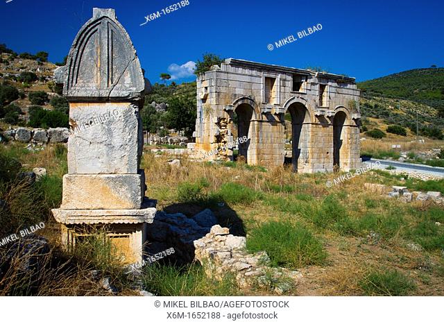 City gate and Lycian tomb  Patara ruins  Antalya province  Mediterranean coast  Turkey