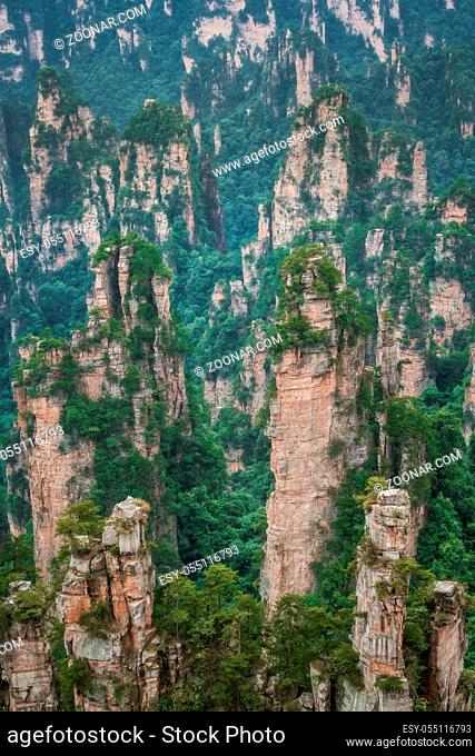 Stunning rock pillars of the tianzi mountain range, Avatar mountains nature park, Zhangjiajie, China