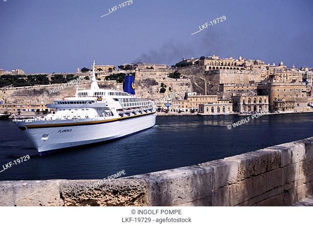 Cruise ship at Grand Harbour, Valletta, Malta, Europe
