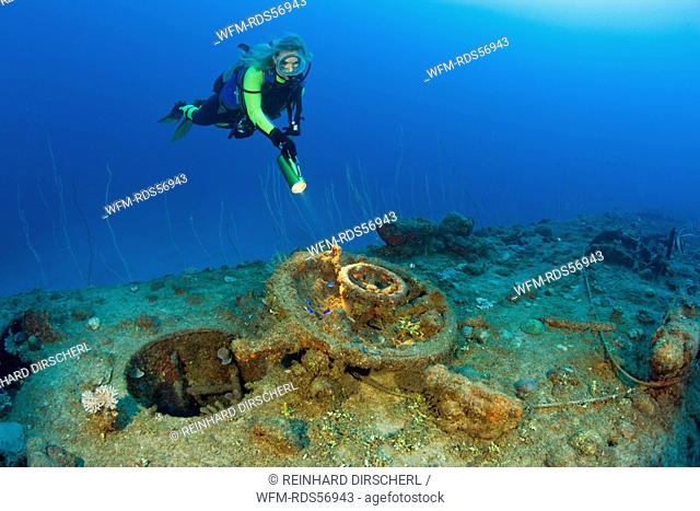 Diver and Hatch of USS Apogon Submarine, Bikini Atoll, Micronesia, Pacific Ocean, Marshall Islands