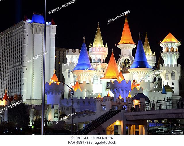 View of the Hotel Excalibur on the Las Vegas Strip, an approximately 4.2 mile stretch of Las Vegas Boulevard South, in Las Vegas, USA, 08 January 2014