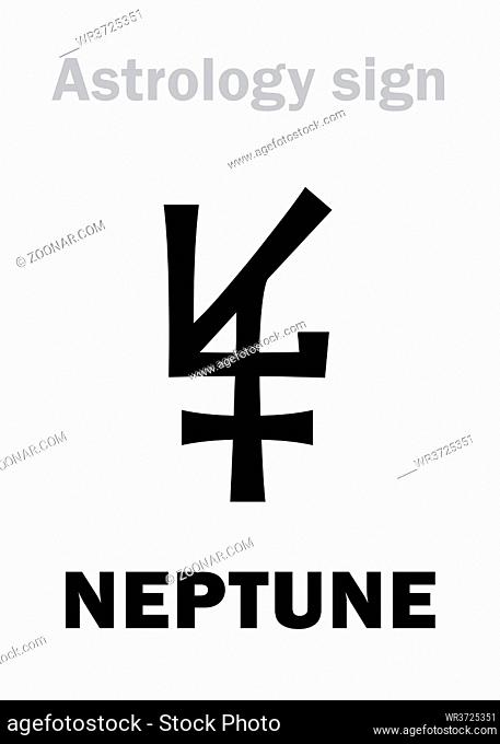 Astrology Alphabet: NEPTUNE, higher global planet. Hieroglyphics character sign (LV-monogram symbol in honor of his discoverer LeVerrier