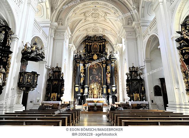 Interior, Parish Church of St. Paul, the first church was consecrated to St. Paulus in 1050, Passau, Bavaria, Germany, Europe