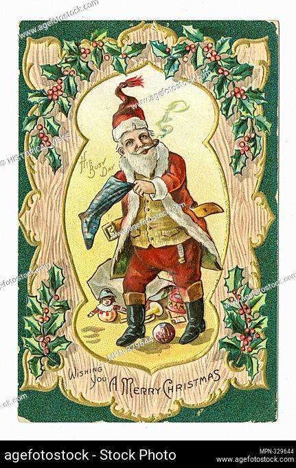 Wishing you a merry Christmas. Holiday postcards Christmas - Santa. Date Issued: ca. 191-. Santa Claus Christmas Holly Borders (Ornament Areas) Christmas...