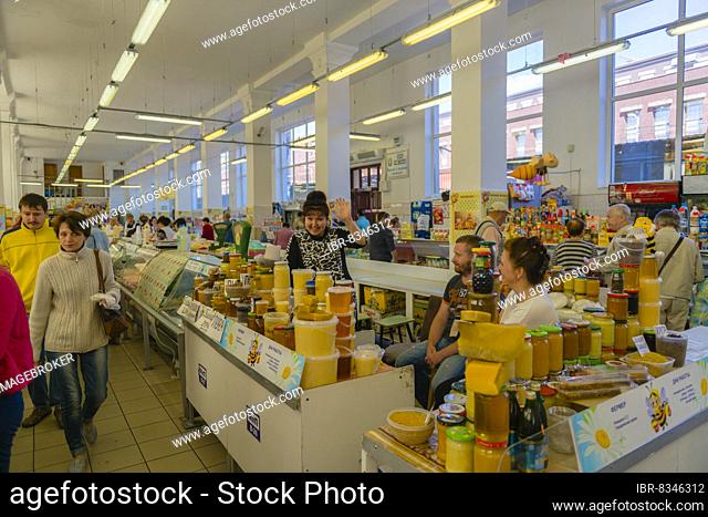 Kaliningrad Central Market, stalls, traders, food, cheese, honey, people, Kaliningrad, Kaliningrad Oblast, Russia, Europe