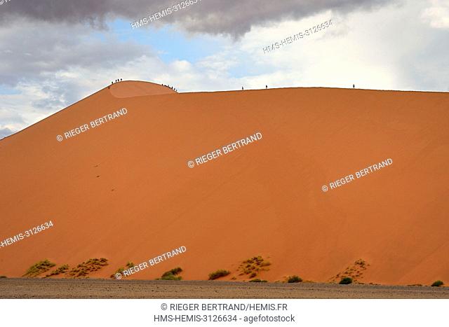 Namibia, Hardap region, Namib desert, Namib-Naukluft national park, Namib Sand Sea listed as World Heritage by UNESCO, Sossusvlei dunes, hikers on the dune 45