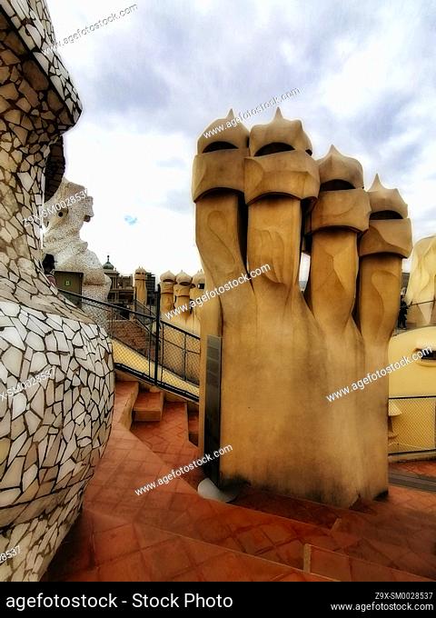 La Pedrera (Casa Mila), Gaudi architecture, Barcelona, Catalonia, Spain, Europe