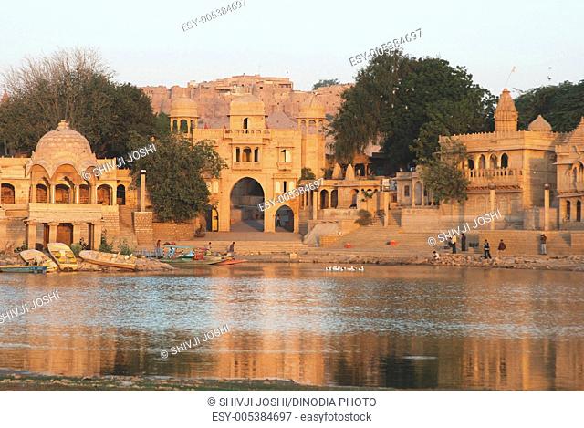 Gadisar Gadsisar lake main gate and temple ; Jaisalmer ; Rajasthan ; India