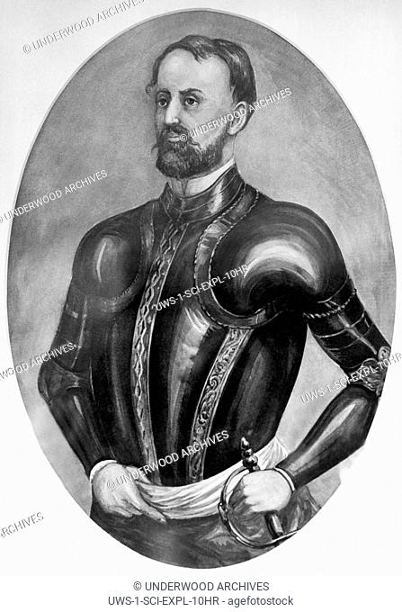 Hot Springs, Arkansas: June, 1941 An engraving of the Spanish explorer, Hernando De Soto, who discovered the Mississippi River and Hot Springs back in 1541