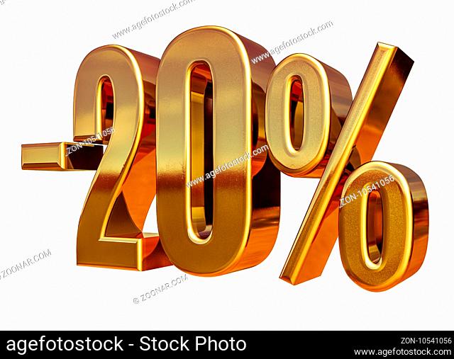 Gold Sale 20%, Gold Percent Off Discount Sign, Sale Banner Template, Special Offer 20% Off Discount Tag, Twenty Percentages Up Sticker, Gold Sale Symbol