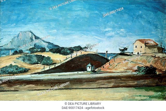 Ditch with Mont Sainte-Victoire, 1870, by Paul Cezanne (1839-1906).  Monaco, Neue Pinakothek (Picture Gallery)