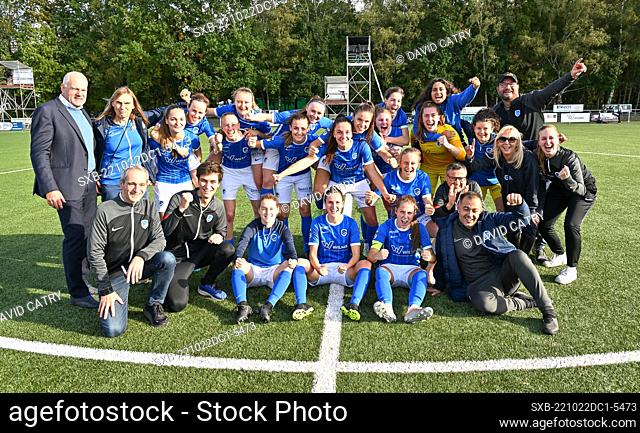 players of Genk pictured celebrating after winning a female soccer game between Racing Genk Ladies and Standard Femina De Liege on the 8th matchday of the...