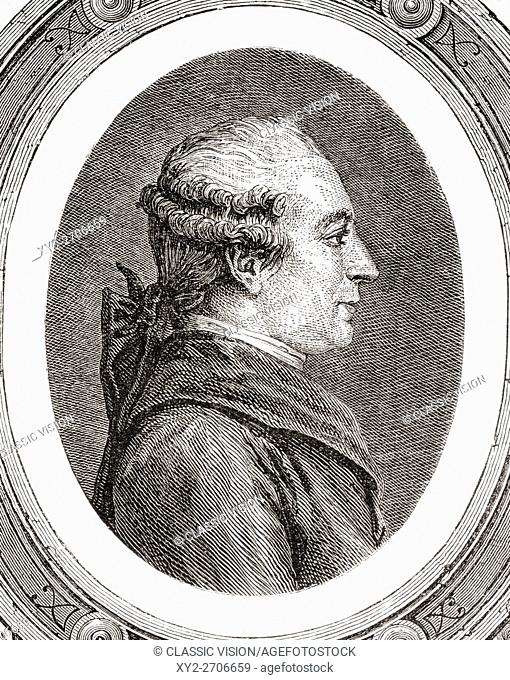 Pierre Augustin Caron de Beaumarchais, 1732-1799. French dramatist. Engraved by Pannemaker after Lienard. From ""Histoire de la Revolution Francaise"" by Louis...