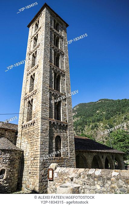 Bell tower of Santa Eulàlia church in Erill la Vall in Vall de Boí, Catalonia, Spain  Recognized as UNESCO world heritage site