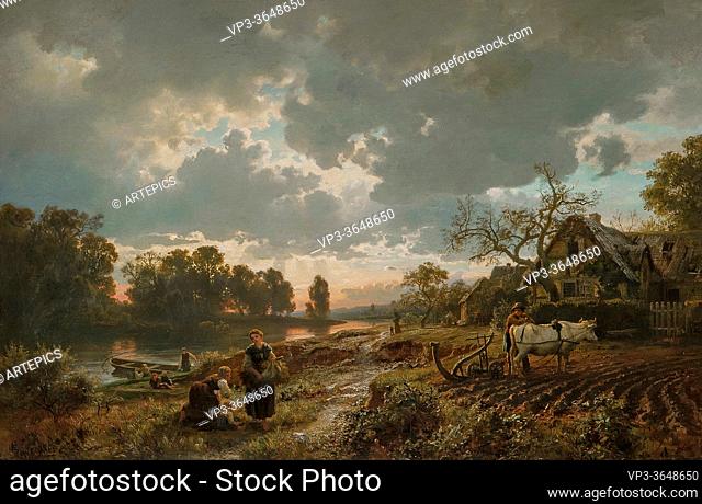 Eckersberg Johan Frederick - German Landscape in Spring with Oxen Ploughing - Norwegian School - 19th Century