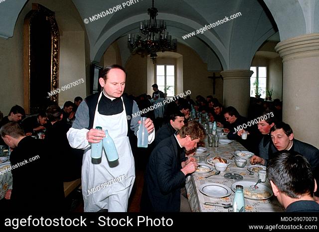 The diocesan Catholic seminary. Students having lunch in the canteen. Kaunas (USSR now Lithuania), March 6, 1991