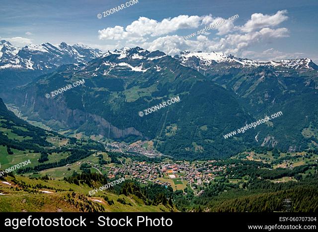 Aerial Panorama View from the Royal Walk Viewpoint - Männlichen, Swiss Alps, Lauterbrunnen Valley, Jungfrau Region, Switzerland