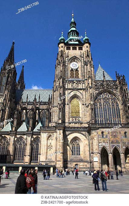Side view of the gothic St Vitus Cathedral, built from 1344 at Prague Castle, Hradcany district, Prague, Praha, Czech Republic, Europe
