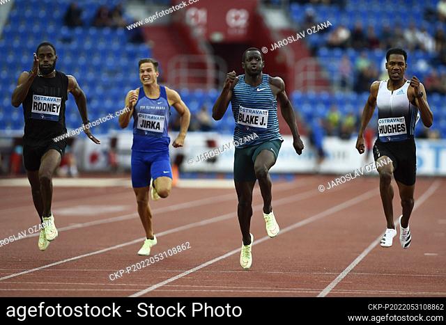 From left sprinters Brendon Rodney of Canada, Czech Jan Jirka, Jerome Blake of Canada, British Zharnel Hughes compete during the men's 200m during Golden Spike