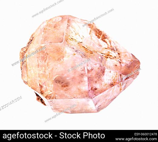 closeup of sample of natural mineral from geological collection - rough Amethyst crystal rock isolated on white background