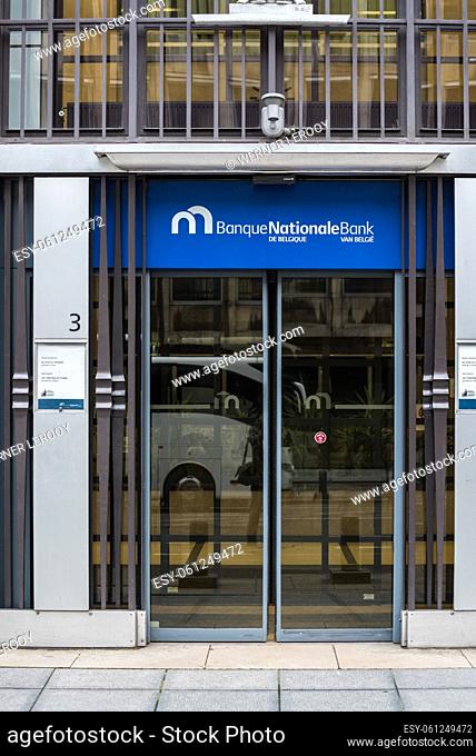 Brussels Business district, Brussels Capital Region - Belgium Facade and entrance of the National Bank of Belgium