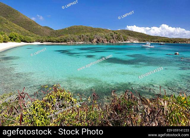 Lameshur Bay with boats in harbor on the island of St. John in the United States Virgin Islands