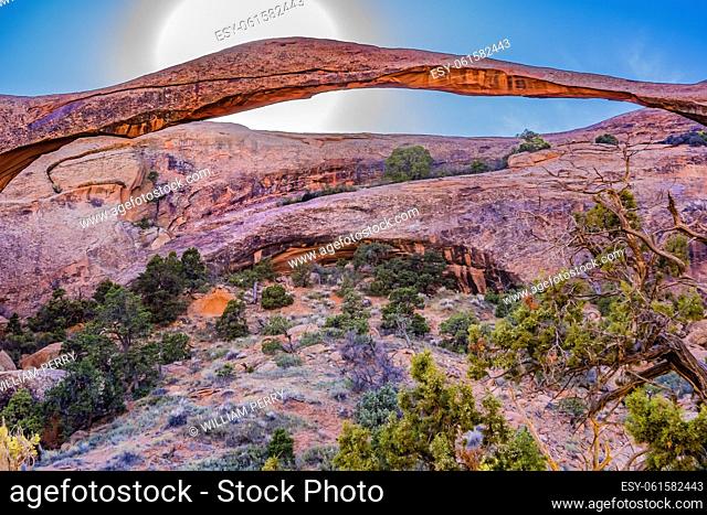 Colorful Landscape Arch Sun Late Afternoon Devils Garden Arches National Park Moab Utah USA Southwest