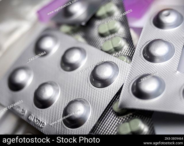 Several blister pack of pills, conceptual image