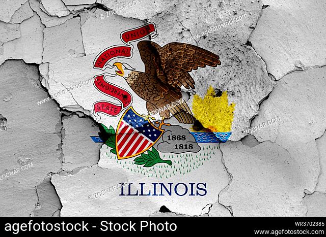 flag of Illinois painted on cracked wall