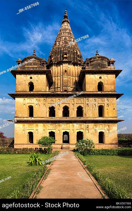 India tourist landmark, royal cenotaphs of Orchha. Orchha, Madhya Pradesh, India, Asia