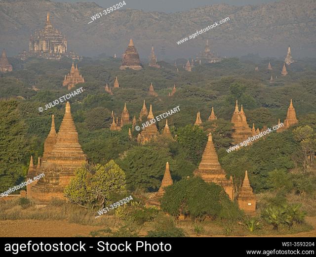 Sunrise in the Buddhist temples of Bagan, Myanmar