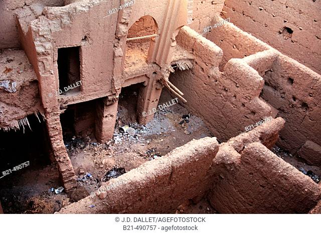 Part of Kasbah Caïd Ali, under ruins, at Tamnougalt. Draa Valley. Morocco
