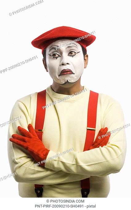 Close-up of a mime sulking