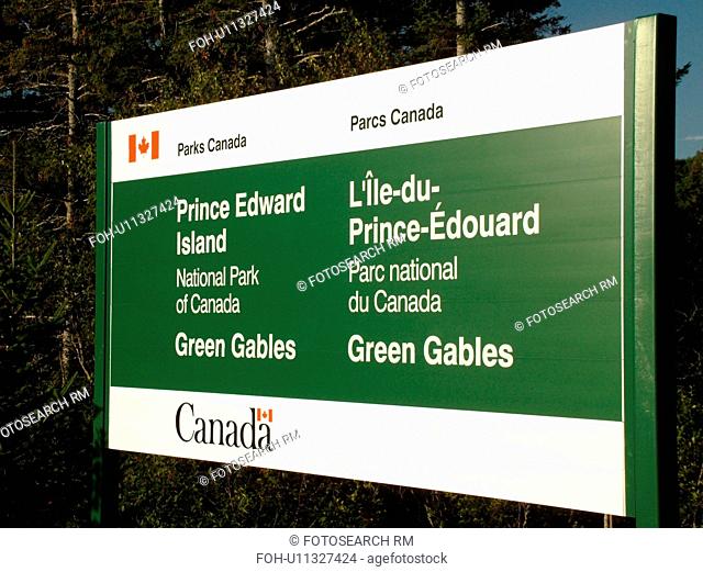 Canada, Prince Edward Island, Queens County, Cavendish, Prince Edward Island National Park, Green Gables, National Park sign, Anne of Green Gables